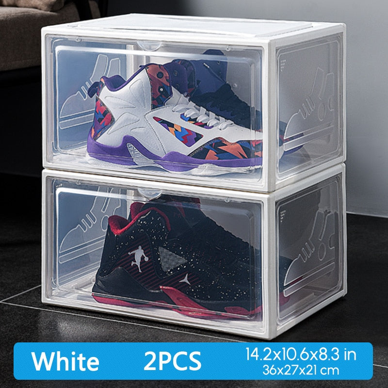 2pack AJ Sneakers Box Hardened plastic shoe box Stackable Cabinet Storage Box high-top Dustproof AJ shoes organizers Shoe Rack