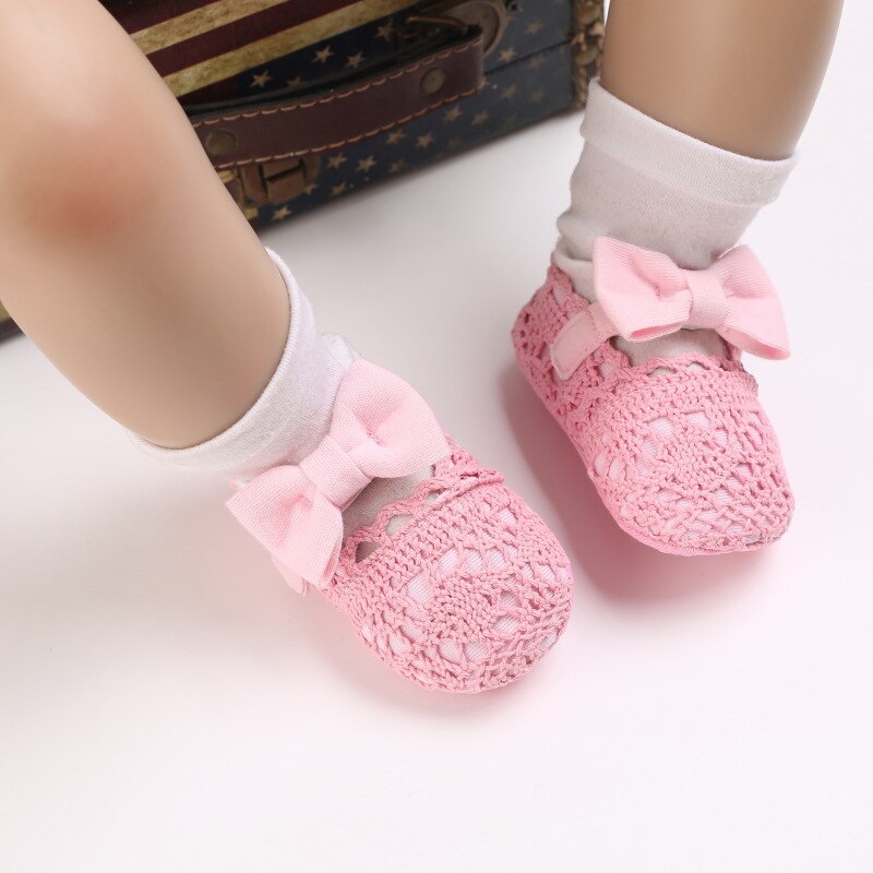 Baby Girls Lace Cloth Bowknot Princess Shoes Baby Girls First Walkers Toddler Soft Sole Walking Shoes Infant Prewalker