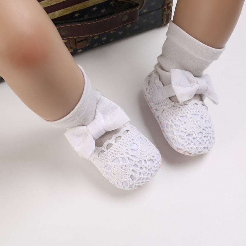 Baby Girls Lace Cloth Bowknot Princess Shoes Baby Girls First Walkers Toddler Soft Sole Walking Shoes Infant Prewalker