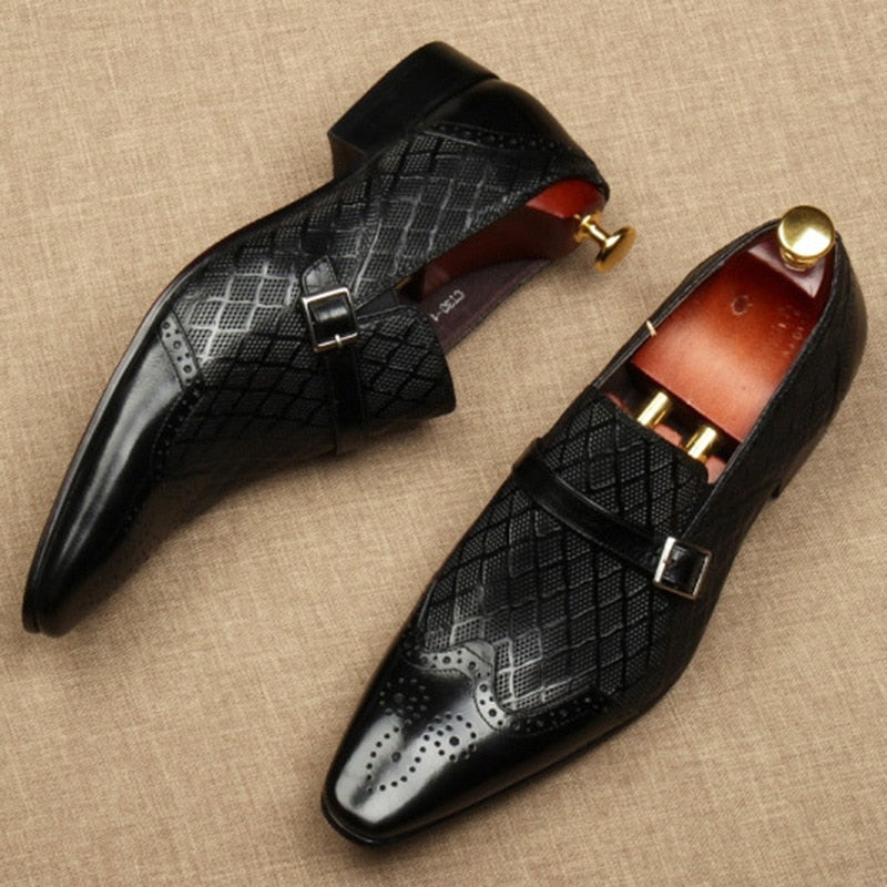 Italian Men's Formal Shoes Luxury Genuine Leather Handmade Black Wedding Soical Suit Buckle 2023 Summer New Oxford Dress Loafers