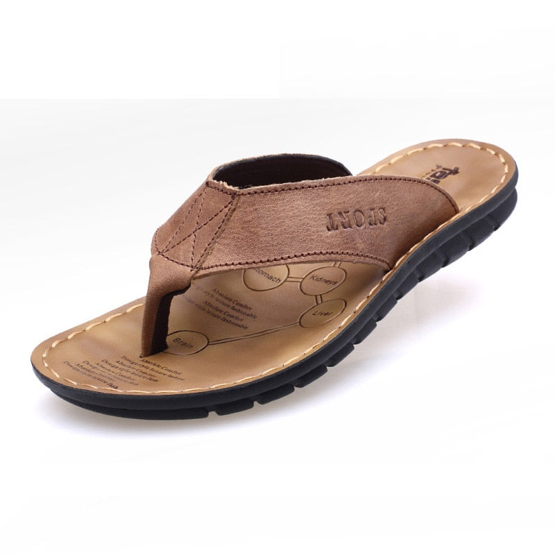 Summer Shoes Men Slippers Genuine Leather Beach Slippers Mens Flip Flop Sandals Summer Men Shoes Male Flip Flops A673