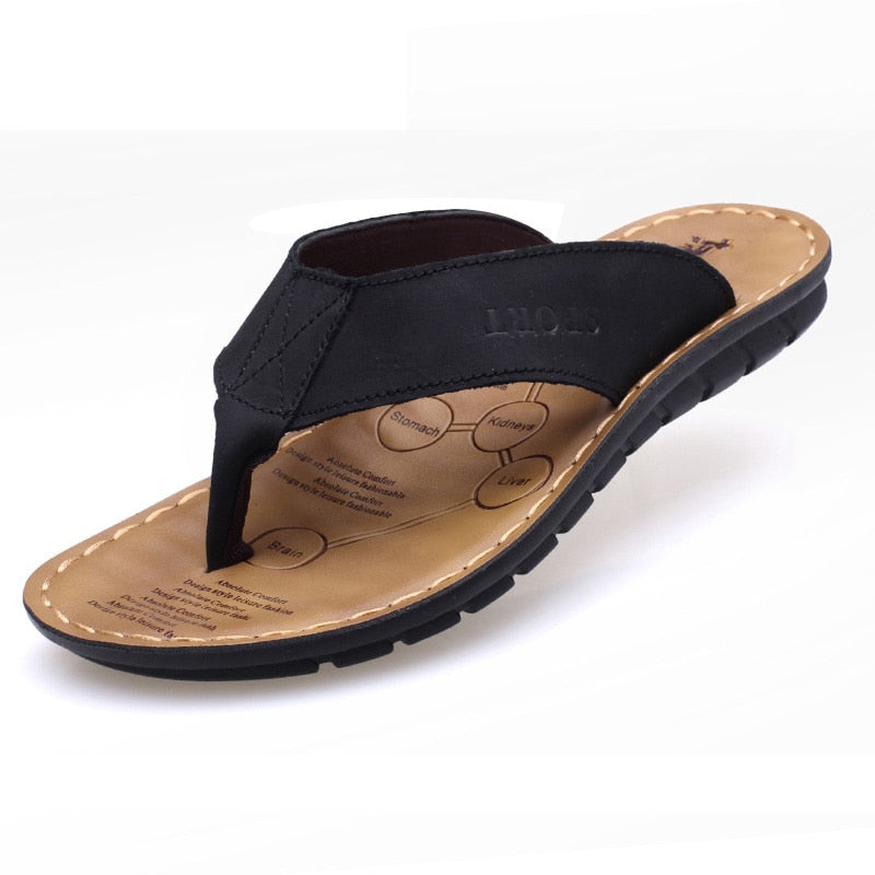 Summer Shoes Men Slippers Genuine Leather Beach Slippers Mens Flip Flop Sandals Summer Men Shoes Male Flip Flops A673