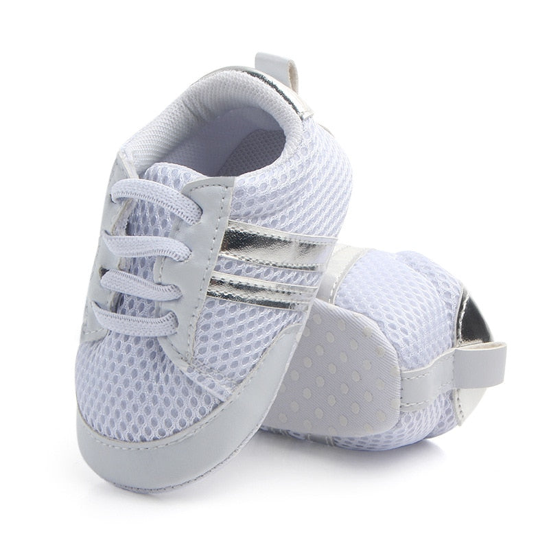 Baby Shoes Newborn Boys Sneaker Girls Two Striped First Walkers Kids Toddlers Lace Up PU Leather Soft Soles Sneakers 0-18 Months