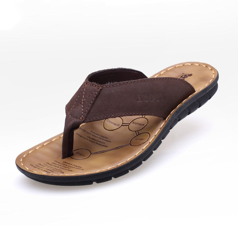 Summer Shoes Men Slippers Genuine Leather Beach Slippers Mens Flip Flop Sandals Summer Men Shoes Male Flip Flops A673