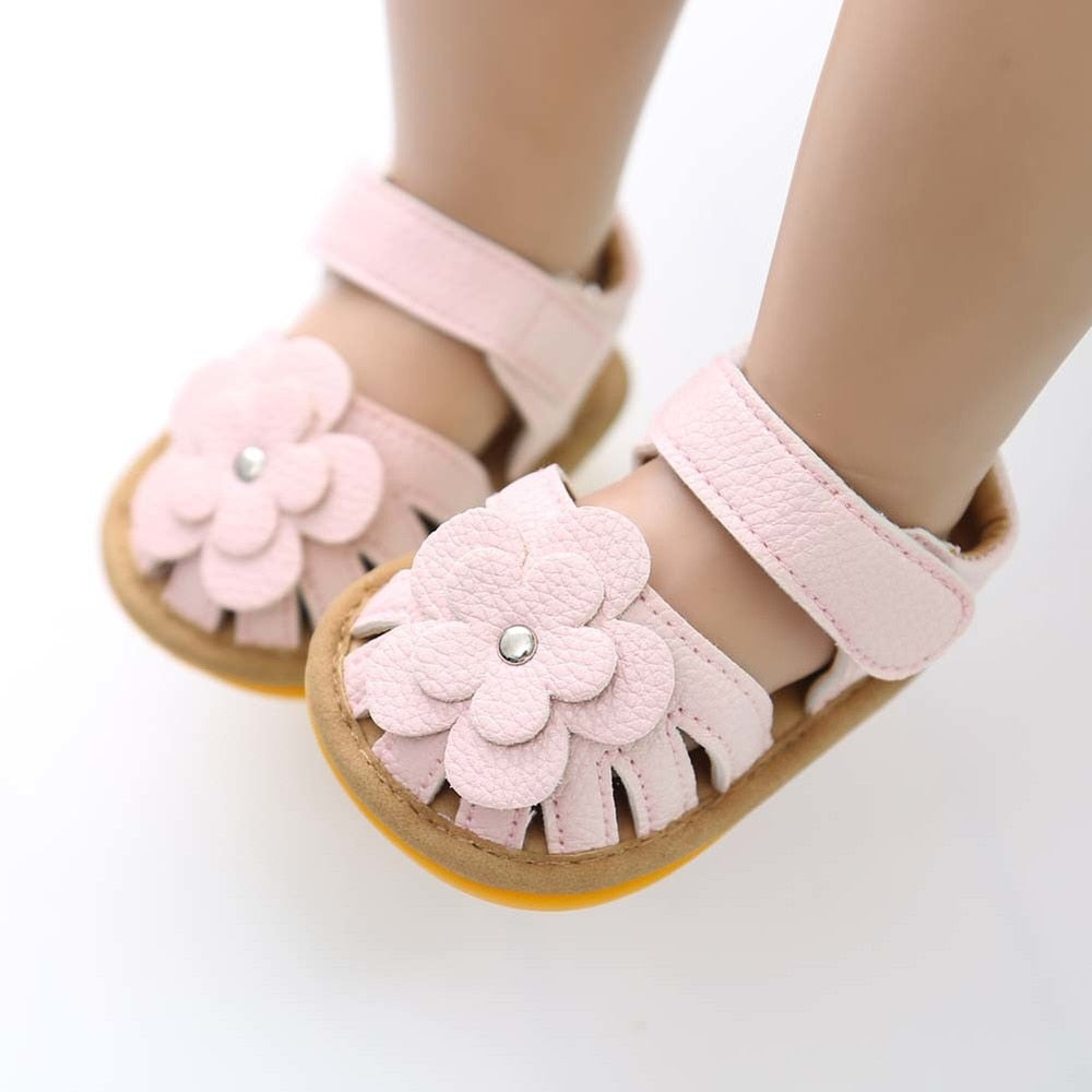 New Infant Baby Shoes Baby Boy Girl Shoes Toddler Flats Summer Sandal Flower Soft Rubber Sole Anti-Slip Crib Shoes First Walker