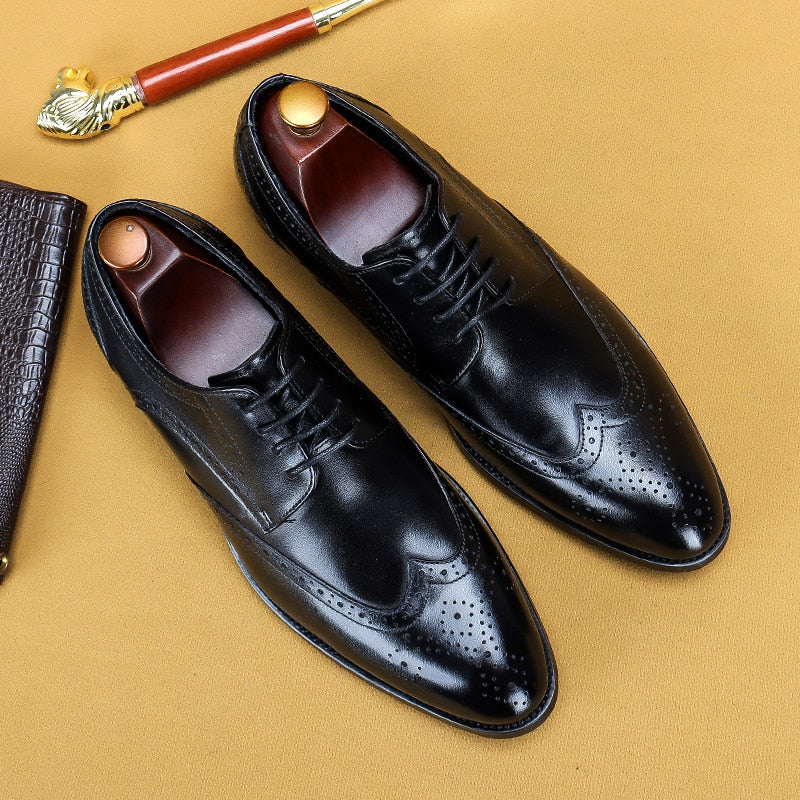 Desai 2022 New Men Dress Handmade Shoes Genuine Leather Male Oxford Italian Classic Vintage Lace-up Men's Brogue Shoes Oxford