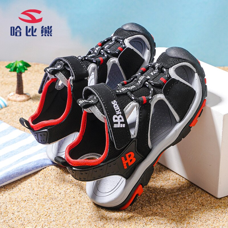 Children Boys Sandals High Quality Leather Cut-outs Child Summer Big Sandalias Falts Soft Shoes Kids Canvas Rain Flats 5 Colors