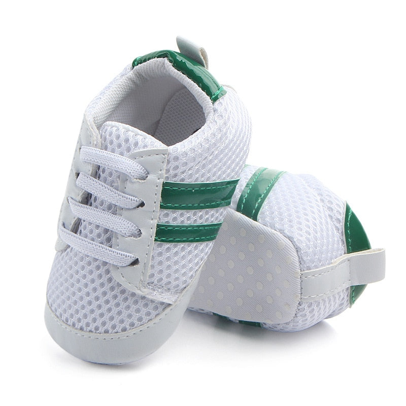 Baby Shoes Newborn Boys Sneaker Girls Two Striped First Walkers Kids Toddlers Lace Up PU Leather Soft Soles Sneakers 0-18 Months