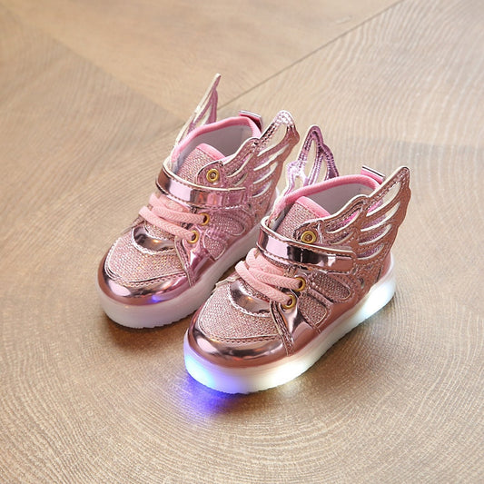 Luminous Sneakers Children Shoes For Boys Girls Led Shoes Kids Sport Flashing Lights Glowing Glitter Casual Baby Wing Flat Boots