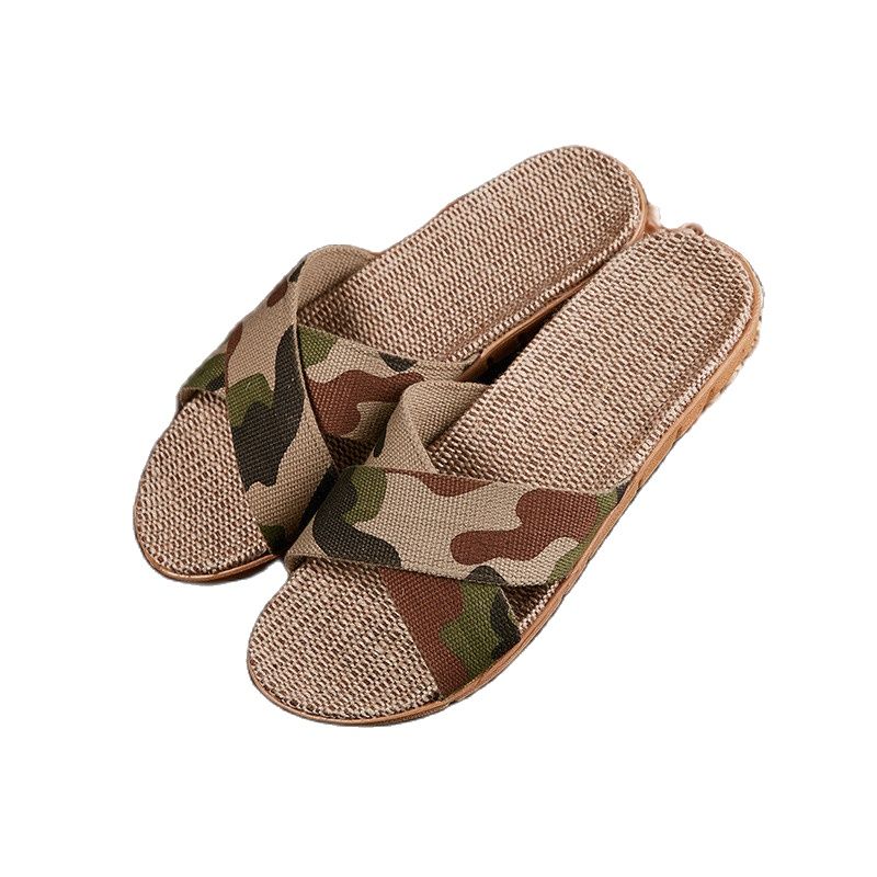 Suihyung Summer Home Linen Slippers Women Indoor Floor Shoes Flip Flops Camouflage Cross-tied Ladies Casual Sandals Plus Size