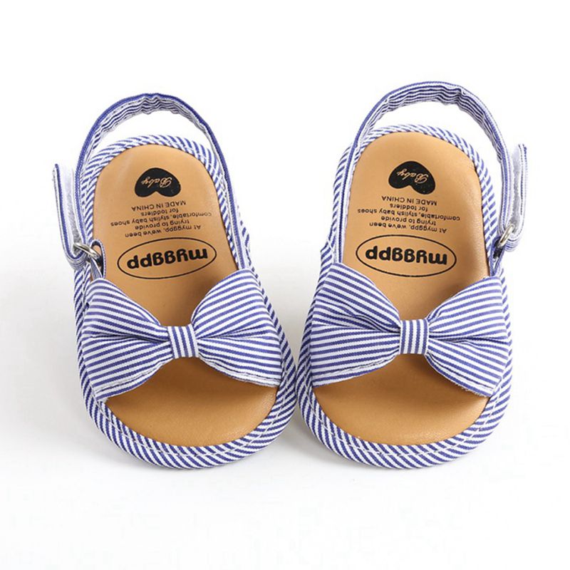 Newborn Toddler Baby Infant Shoes Cute Striped Kids Girl Summer Soft Sole Bow Sandal Shoes 0-18M