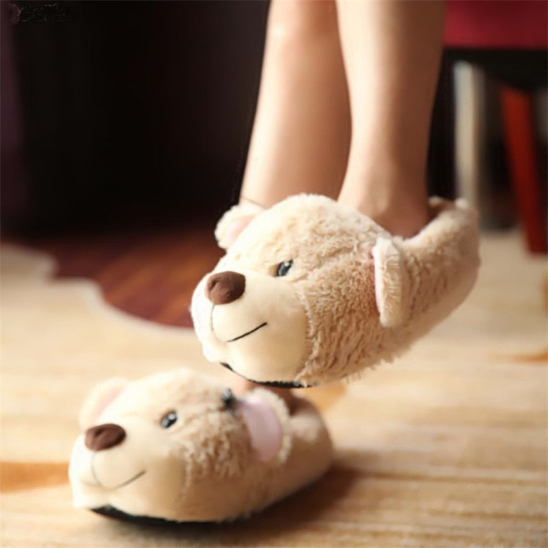 STONE VILLAGE Autumn And Winter New Cartoon Bow Dog Cotton Slippers Home Indoor Couple Parent-Child Women Slippers Shoes