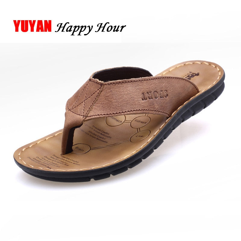 Summer Shoes Men Slippers Genuine Leather Beach Slippers Mens Flip Flop Sandals Summer Men Shoes Male Flip Flops A673